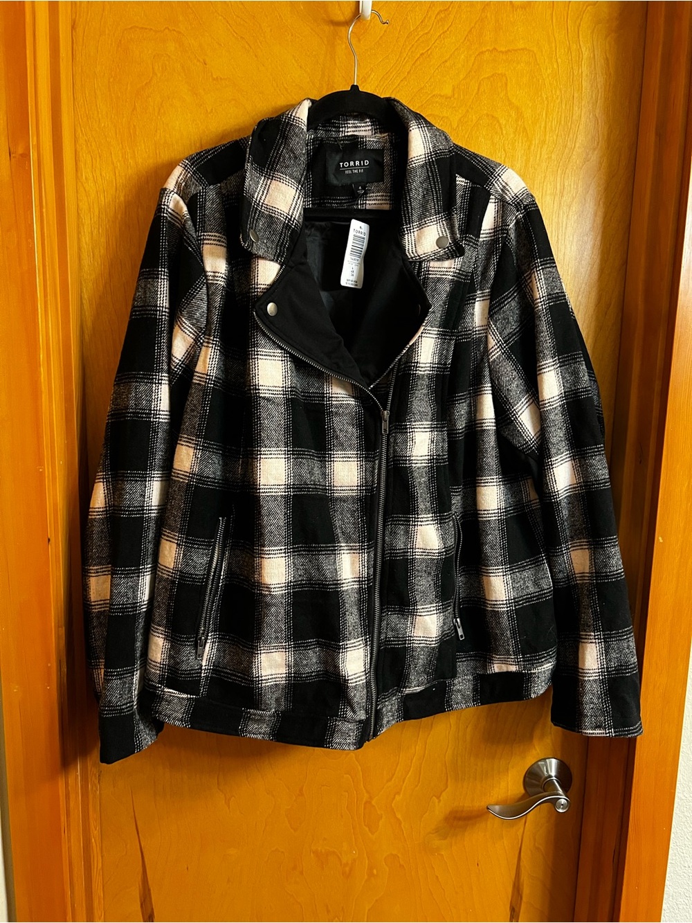 torrid Black & Peach Plaid Moto Jacket
